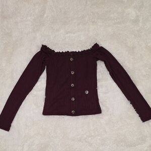 Aero Seriously Soft Long Sleeve Button Up Sweater In Burgandy. Size S. NWT